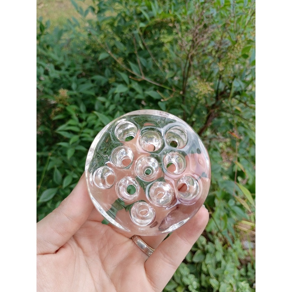 Clear Glass Flower Frog 11 Holes Round 3 Inches Vintage